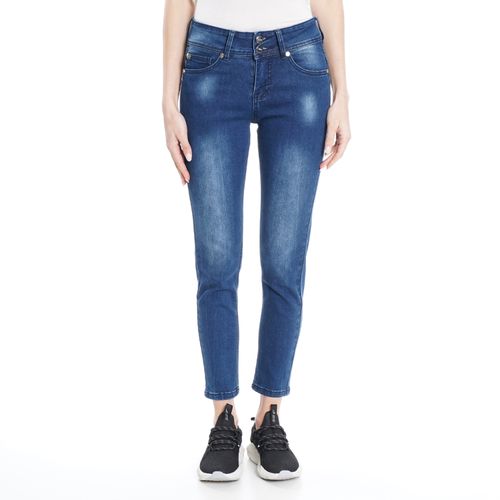 Jeans Leggings Cropped Tiro Medio Pretina Ancha