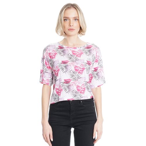 Polera 3/4 Oversize Cropped Full Print Tropical Pink