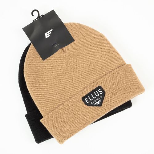 Pack 2 Beanies Black And Latte Woven Patch Ellus