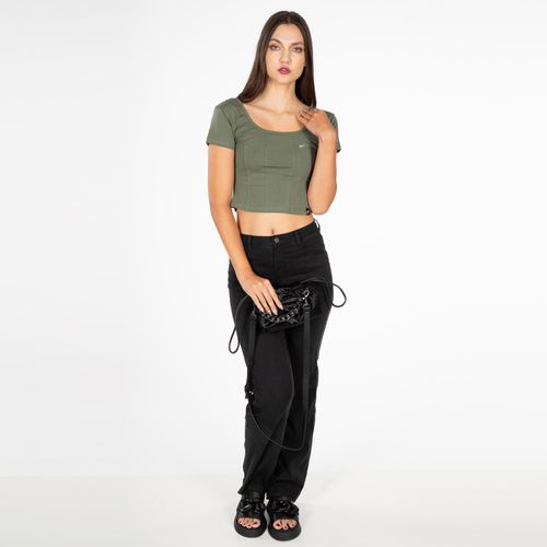 Polera M/C Corset Style Square Neck Verde Militar