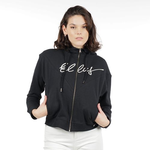 Full Zipper Hoodie Ellus Cursivo Negro