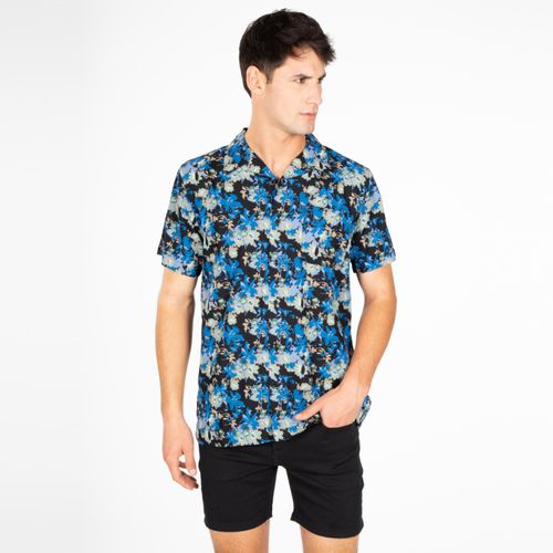 Camisa M/C Surf Guayabera Electric Floral Azul