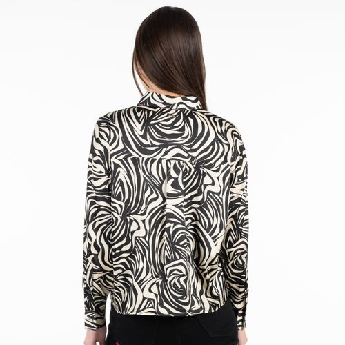 Blusa M/L Satin Animal Print Zebra Negro