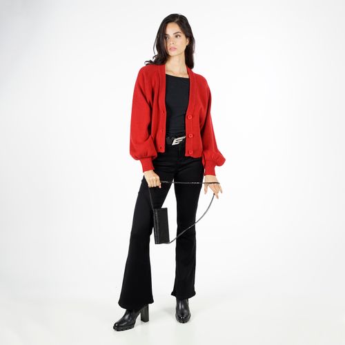 Mid Cardigan Sweater Balloon Sleeve Rojo