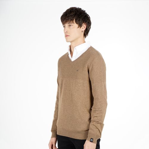 Tejido Hombre V Neck Regular Fit Melange Camel