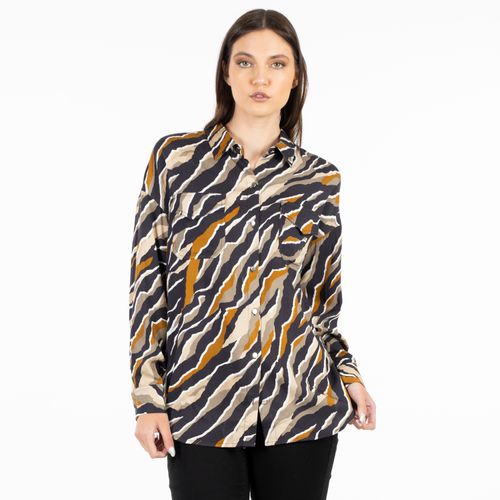 Blusa M/L Viscosa Full Print Café