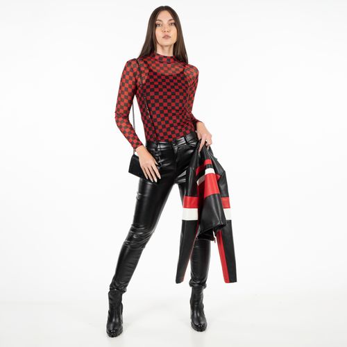 Polera M/L Mesh Square Black+Red