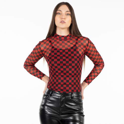 Polera M/L Mesh Square Black+Red