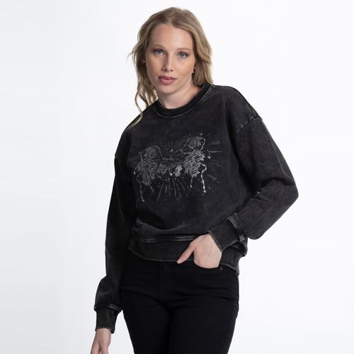 Polerón Mujer Cuello Redondo Pigment Dye negro