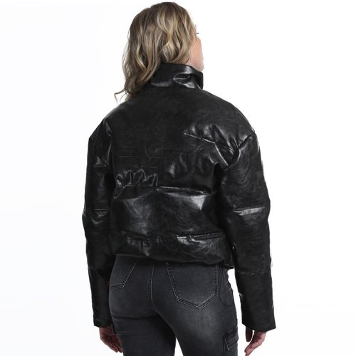 Parka Mujer Pu Quilt negro desgastado