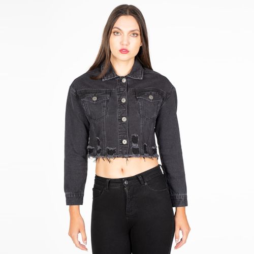 Chaqueta Trucker Crop Hombro Caído Black