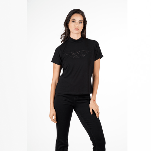Polera M/C Heavy Viscosa Cuello Subido E Espejo Negro