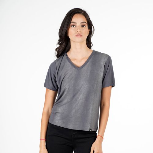 Polera M/C V-Neck With Foil Ellus Cursivo Gris