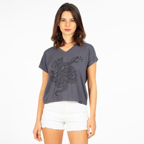 Polera Mujer Manga Corta Hombro Caido V Neck Snake