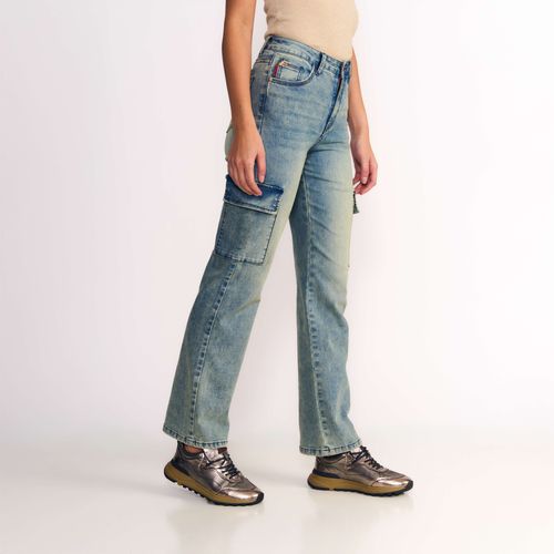 Jeans Mujer Cargo Tiro Ultra Alto