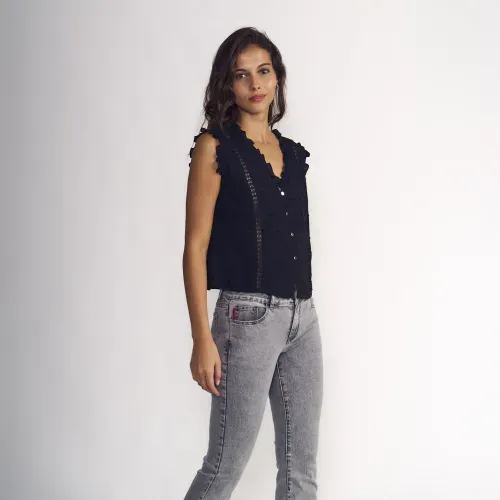 Polera Mujer Vest Encaje Visco Dobby