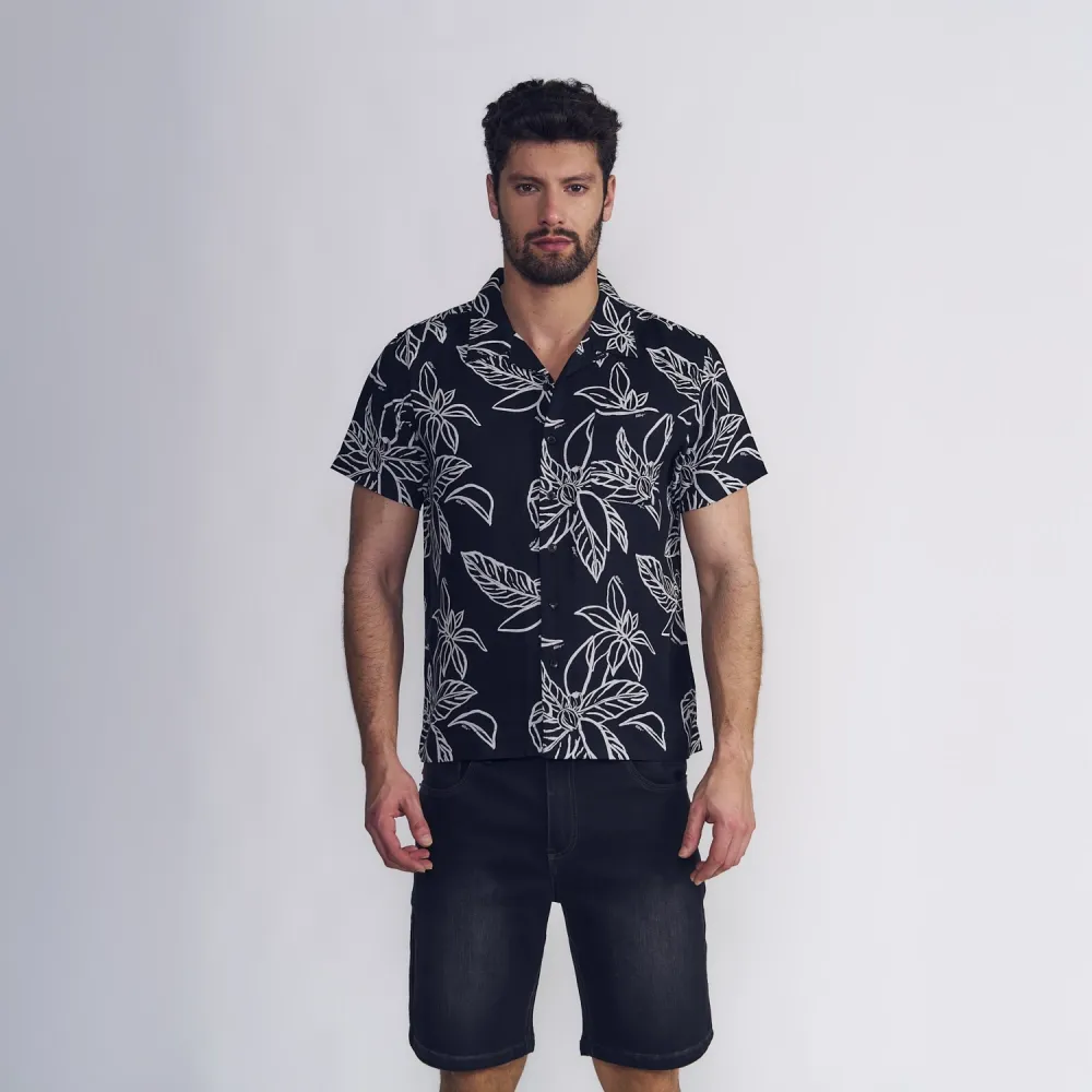 Camisa Guayabera Sarga Flores