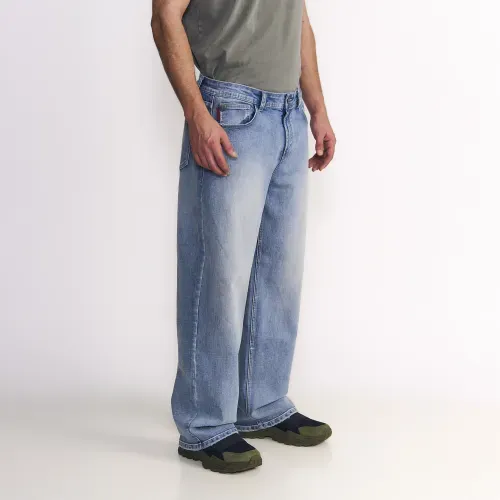Jeans Hombre Wide Leg Tiro Alto Caido Emboss