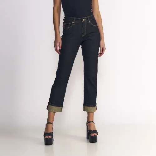 Jeans Mujer Recta Tiro Medio Raw Turn Up