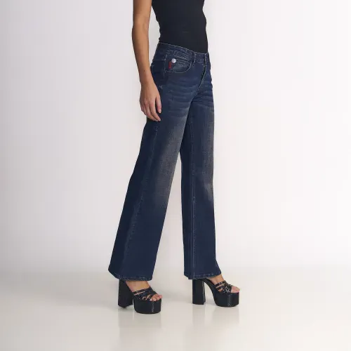 Jeans Mujer Patte Déph Tiro Medio Dark Blue