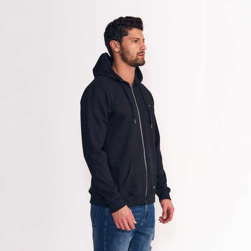Polerón Hoodie Full Zipper Light Fleece Black