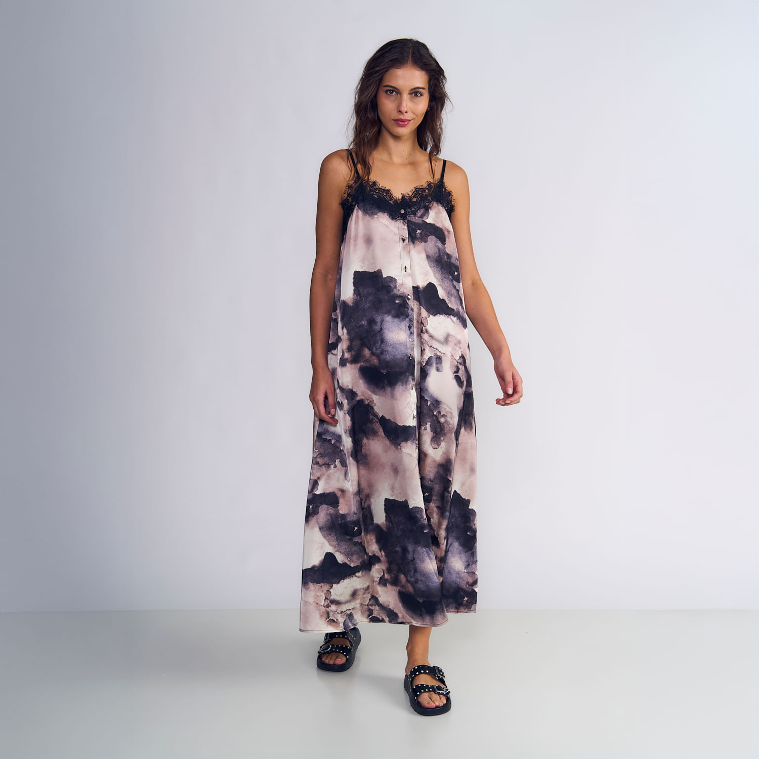 Vestido Mujer  S/M Largo Satin Full Printed