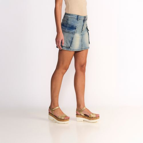 Falda Mini Cargo  Mujer Tiro Bajo Oxidada Light Blue