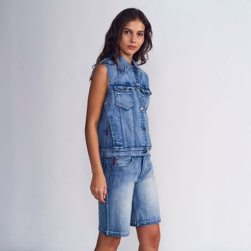 Chaqueta Mujer Denim Trucker Vest Light Blue