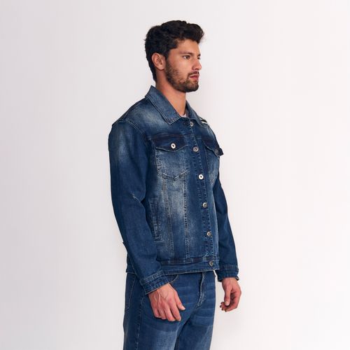 Chaqueta New Trucker Hombre Denim Med Blue Emboss Destroyed