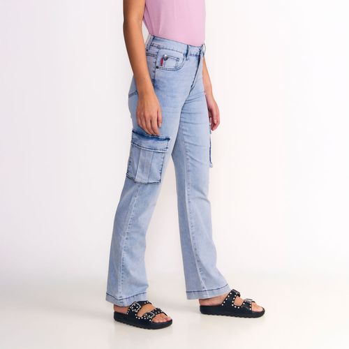 Jeans Mujer 90's Cargo Tiro Ultra Alto Light Blue