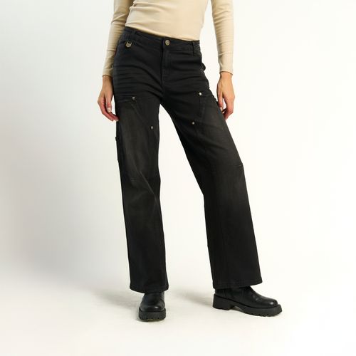 Jeans Ellus Mujer Wide Carpintero Negro Oil