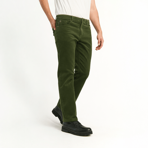 Pantalón Ellus Hombre Cotelé Straight Tiro Medio Color Verde