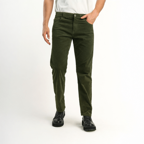 Pantalón Ellus Hombre Cotelé Straight Tiro Medio Color Verde