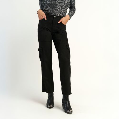 Pantalon Ellus Mujer Cargo Recta Suede Negro