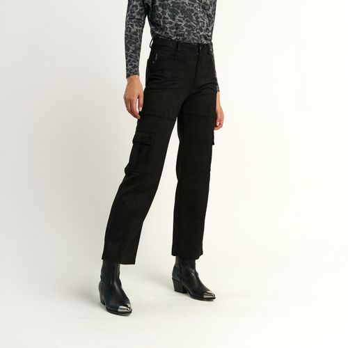Pantalon Ellus Mujer Cargo Recta Suede Negro