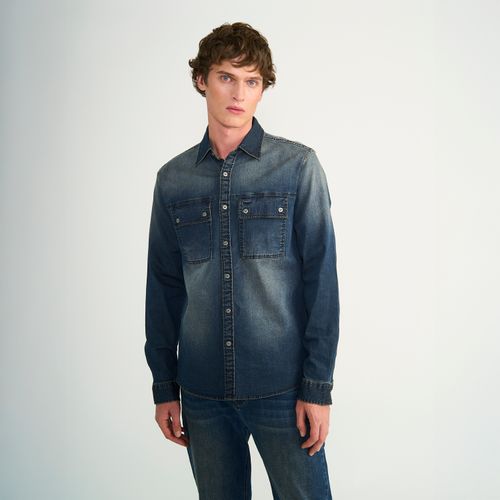 Camisa Ellus Denim Bolsillos Azul Oscuro Oxidado