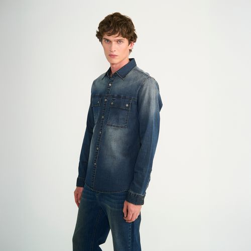 Camisa Ellus Denim Bolsillos Azul Oscuro Oxidado