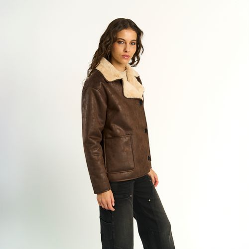 Chaqueta Ellus Mujer Gamulán Bonded Pelo Interno Café