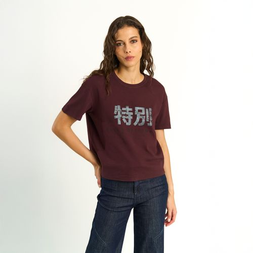 Polera Ellus Mujer Manga Corta Young Lovers Burdeo