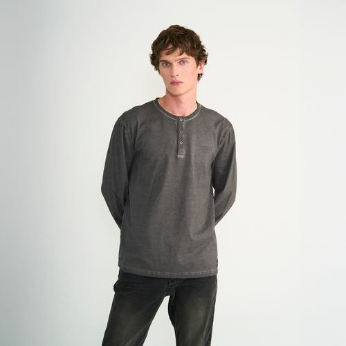 Polera Ellus Hombre Manga Larga Con Botones En Cuello Gris