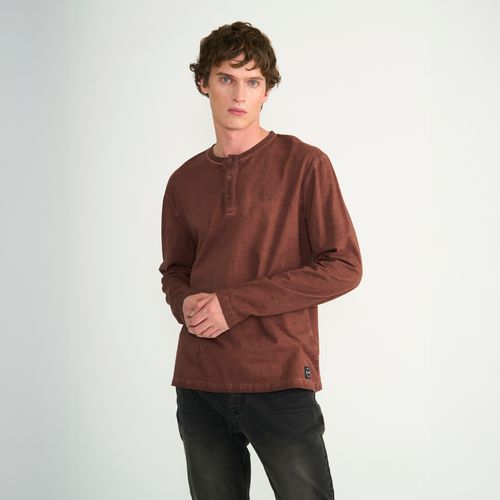 Polera Ellus Hombre Manga Larga Con Botones En Cuello Marrón