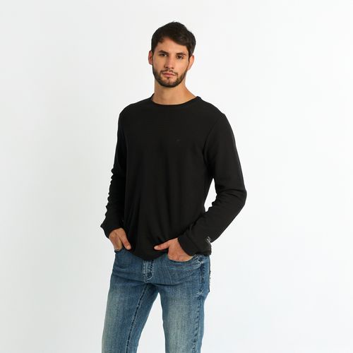 Polera Ellus Hombre Manga Larga Maxi Pique Logo E Negro