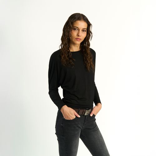 Polera Ellus Mujer Manga Larga Logo Frontal Negro