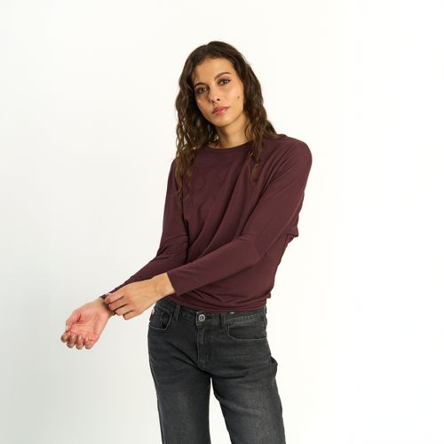Polera Ellus Mujer Manga Larga Logo Frontal Burdeo