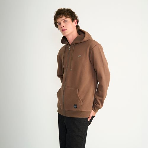 Poleron Ellus Hombre Full Zipper Bonded Piqué Marrón