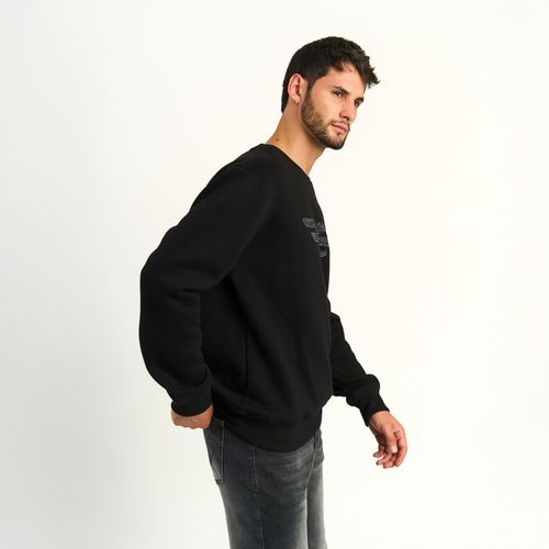 Poleron Ellus Hombre Fleece Print Logo Alas E Negro