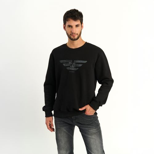 Poleron Ellus Hombre Fleece Print Logo Alas E Negro