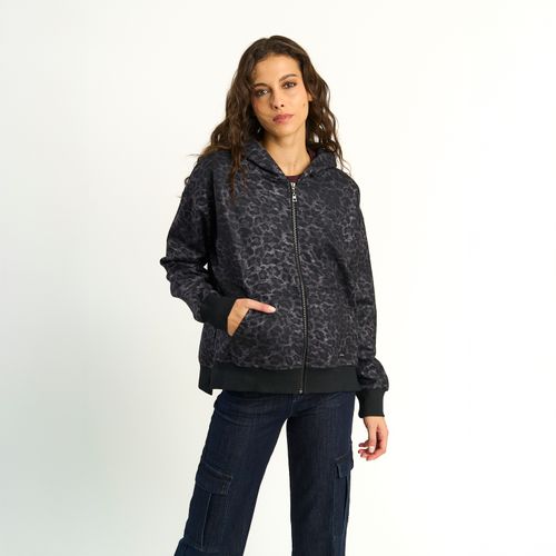 Poleron Ellus Mujer Leopardo Print Strass Full Zipper