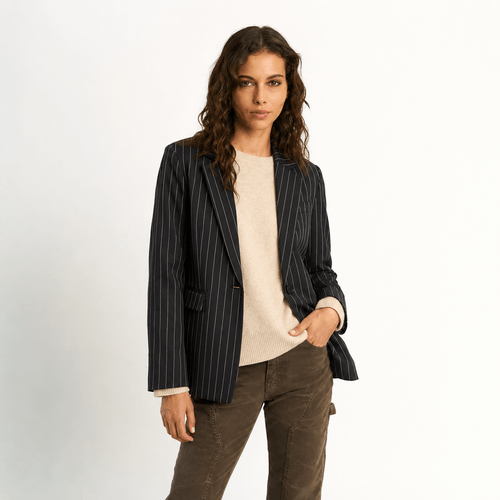Blazer Oversize Single Breasted Stripes Negro