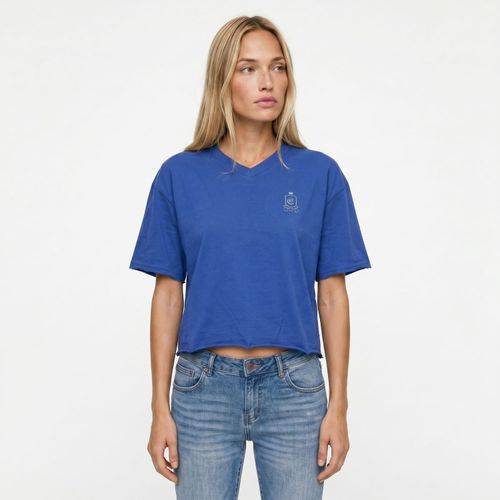 Polera Mujer MC Escote V Garment Dye + Print Espalda